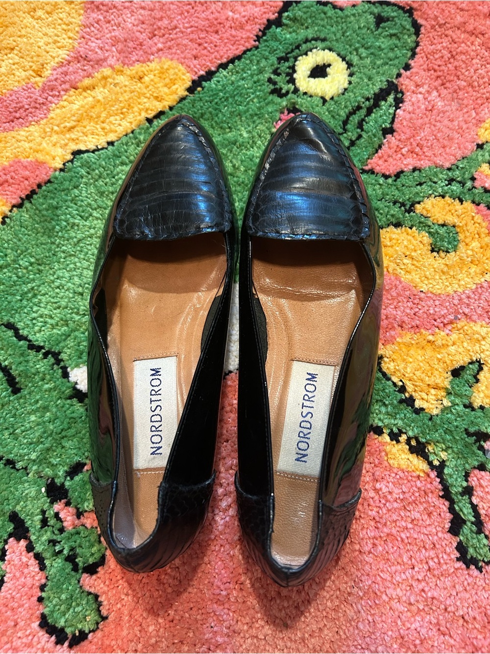 Nordstrom Black Croc-Embossed Pointed-Toe Flats
